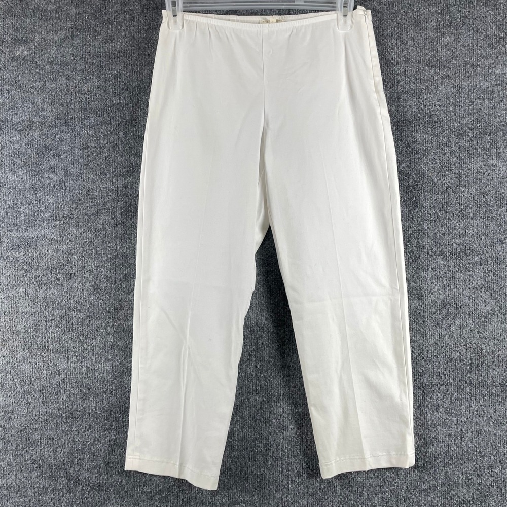 Eileen Fisher Pants Womens Petite Medium White Cropped Stretch Side Zip Luxury